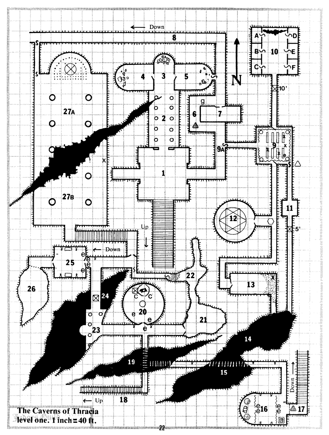 The Caverns of Thracia level one, 1 inch = 40 ft. (page 22)